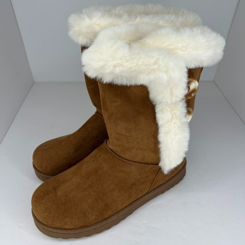SO Womens Kohls Abigail Chestnut Brown Solid Faux Suede Fur Size 10 Winter Boots